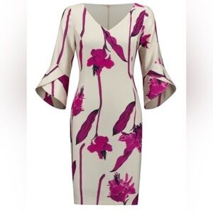NWOT Joseph Ribkoff Light Sand/Pink Floral Print Sheath Dress. SIZE 10